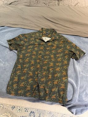 Short-Sleeve Paisley Button-Up Shirt - Dark Green